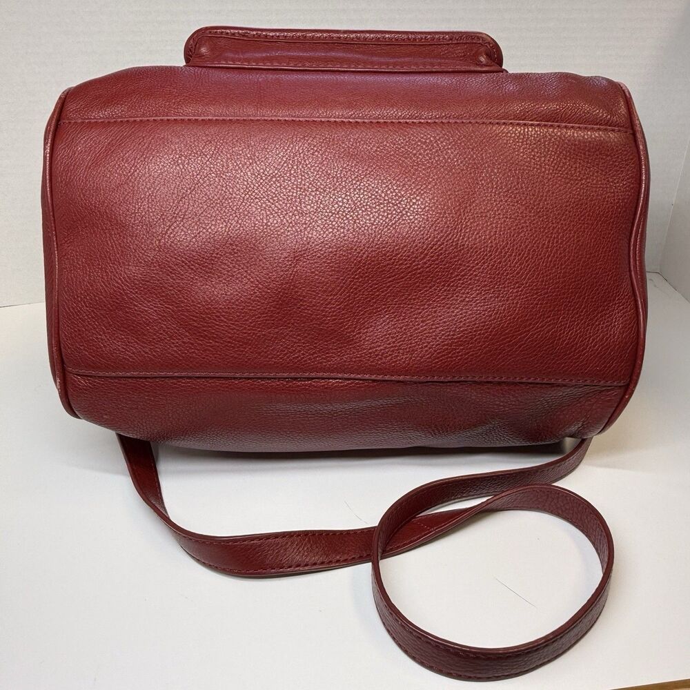 Tory Burch Deep Red Pebbled Leather Large Satchel Crossbody Bag - Picture 3 of 8